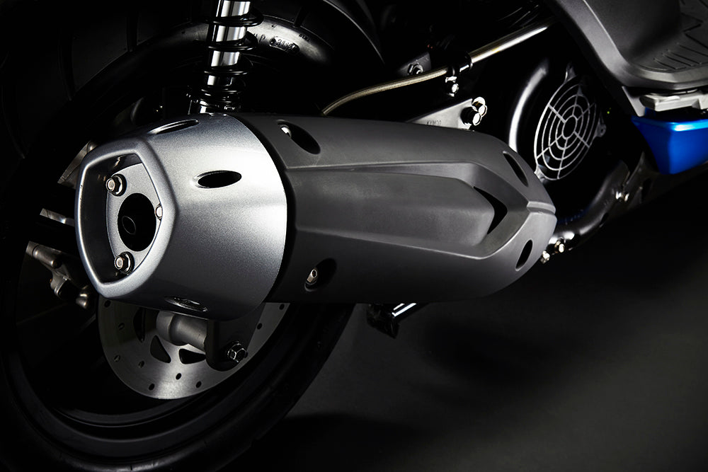 Kymco Agility 125 scooter exhaust and rear wheel for rental in Aegina